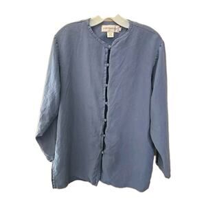 All Week Long Blue Silk Loop Button Front Long Sleeve Casual Top Womans Size 10‎